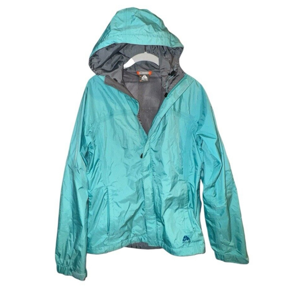 Nike ACG Womens Large Windbreaker Rain StormFit Jacket Teal Aqua Hood Coat S